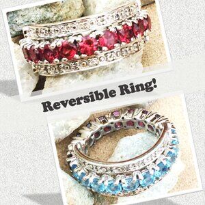 Reversible! Garnet & Topaz .925 Ring Swiss Blue Genuine Gemstones Birthstones